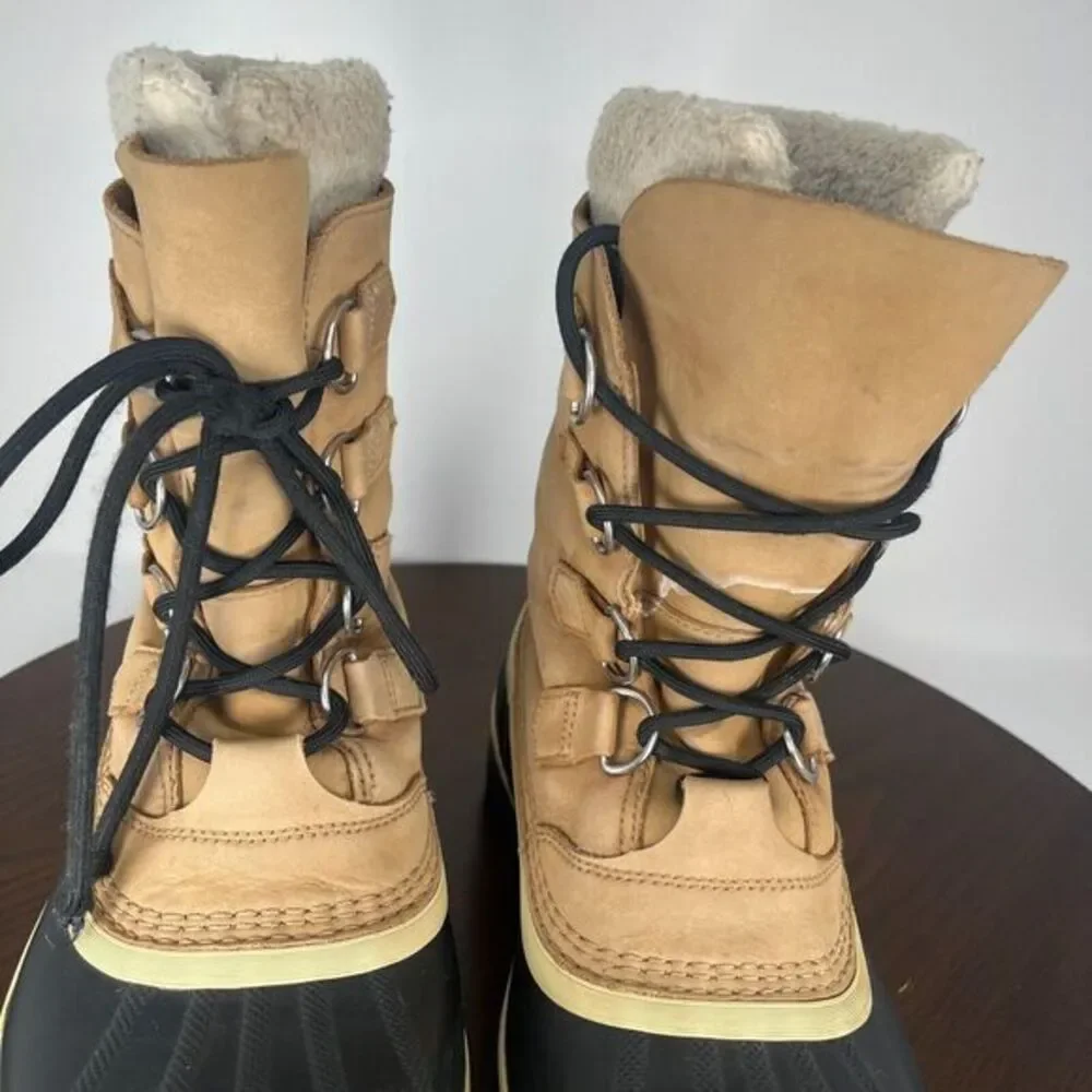 Sorel Caribou Boots‎ Men's 8 Tan Black Nubuck Insulated Lined Shoes NM1000-281